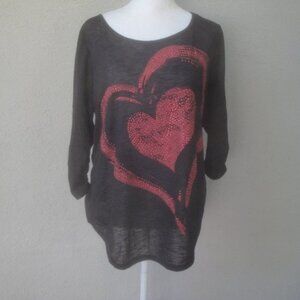 Style & Co. Top Ladies Black Knit Embellished Red Heart Valentine's Day S…